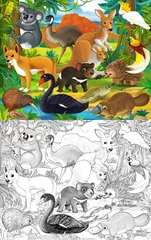 Outdoor kussens cartoon sketch scene with different australian animals like in zoo - illustration © agaes8080