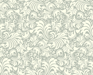 Seamless brown background with light pattern in baroque style. Vector retro illustration. Ideal for printing on fabric or paper for wallpapers, textile, wrapping. 