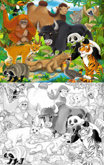 cartoon sketch scene with different animals like in zoo - illustration