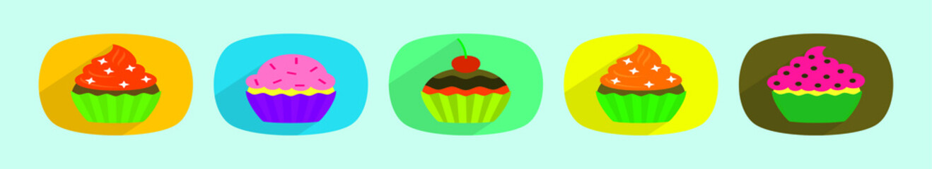 set of cupcake cartoon icon design template with various models. vector illustration isolated on blue background