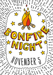 Hand-drawn 5 November bonfire night poster.