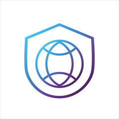 security shield icon. shield with globe symbol. Concept of global security . gradient style outline Vector illustration, vector icon concept.