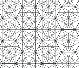 Seamless vector thin line abstract pattern. Black and white geometrical hexagons background for fabric, textile, design, cover, wrapping.