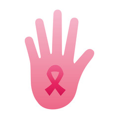 hand with pink ribbon breast cancer silhouette style icon