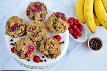 Raspberry banana chocolate chip muffins