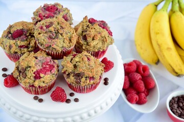 Raspberry banana chocolate chip muffins