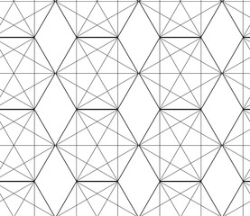 Seamless vector thin line abstract pattern. Black and white geometrical hexagons background for fabric, textile, design, cover, wrapping.