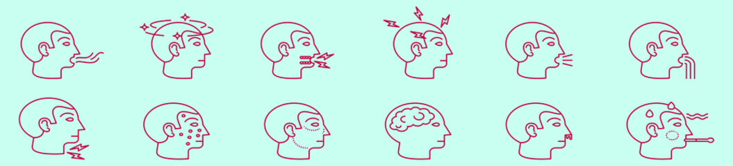 set of diseases and affliction icon design template with various models. vector illustration isolated on blue background