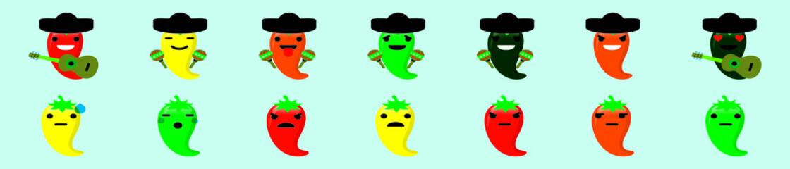 Mexican chili pepper mariachi character design template with various models. vector illustration isolated on blue background