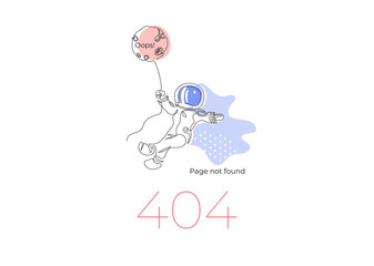 Page 404. Link to non-existent page. Astronavit flies on a balloon