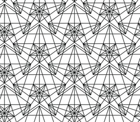 Seamless vector thin line abstract pattern. Black and white geometrical hexagons background for fabric, textile, design, cover, wrapping.