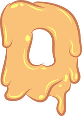 White Isolated flat vector D - letter in wax style. Waxing tech. Graffiti lettering. Liquid honey character. Pastel colors with outline and flare. Melted butter texture. Sign for banner design.
