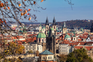 aerial view of historic center of Prague,  Czech Republic