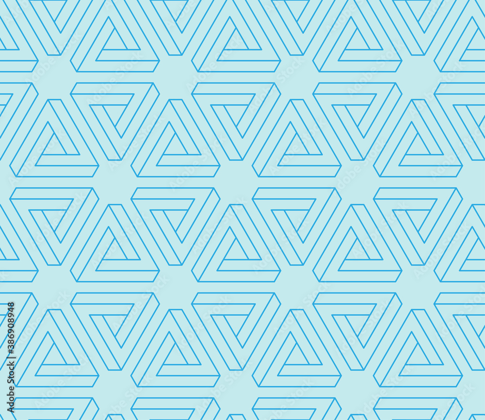 Wall mural seamless pattern penrose triangle icon. impossible vector geometric shape object. optical illusion i