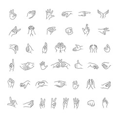 Hand gestures line icon set. Included icons as fingers interaction
