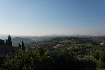Fototapeta na wymiar Landscape in Tuscany at sunset in summertime