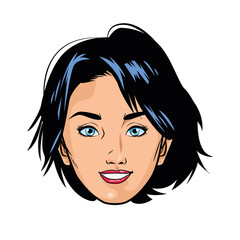 cute young woman head pop art style