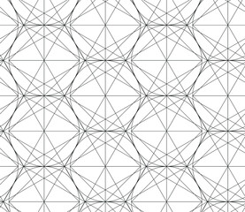 Seamless vector thin line abstract pattern. Black and white geometrical hexagons background for fabric, textile, design, cover, wrapping.