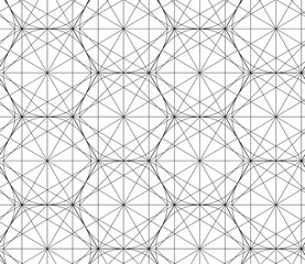 Seamless vector thin line abstract pattern. Black and white geometrical hexagons background for fabric, textile, design, cover, wrapping.