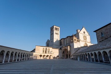 Fototapeta premium Assisi external of St. Francis basilica, one of the most important Italian religious sites
