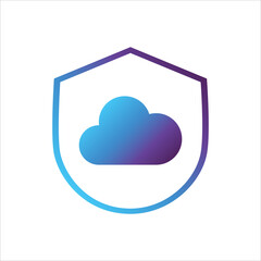 security shield icon. shield with cloud symbol. Concept of cloud computing security . gradient style outline Vector illustration, vector icon concept.