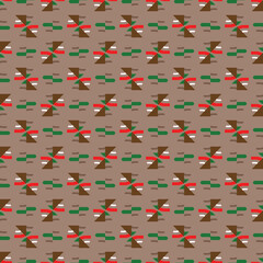 Vector seamless pattern texture background with geometric shapes, colored in brown, green, red, white colors.