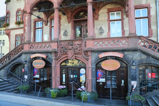 MOENCHENGLADBACH, GERMANY - SEPTEMBER 18, 2020: Ratskeller restaurant in Rheydt district of Moenchengladbach, a major city in North Rhine-Westphalia region of Germany.