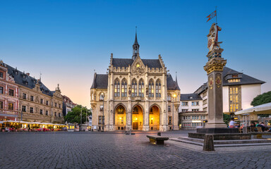 Panorama of Fischmarkt square with historic Town Hall in Erfurt, Germany - obrazy, fototapety, plakaty