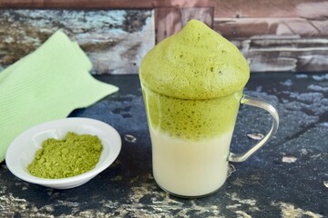Vegan Matcha Dalgona Style. Made from Chickpea water and dairy free milk