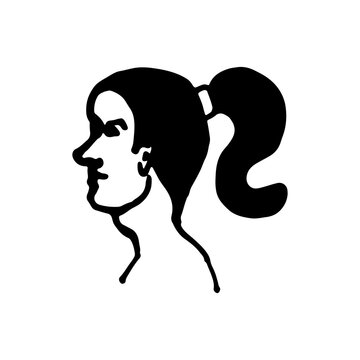 Half face silhouette. Vector hand drawn ink illustration. People's head side view. Simple line art portrait