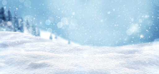 Christmas snow background with snow drifts and snow-covered blur forest © Soho A studio