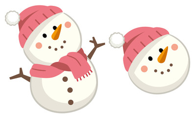 バケツをかぶったの雪だるまのイラスト