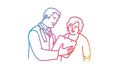 Doctor shows the patient a medical examination. Gradient line. Vector illustration. 