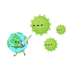 Planet and bacteria character design. planet vector. symbol. logo design. earth day mascot. Sick Earth.