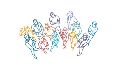 Fototapeta premium Teamwork. People looking up. View from above. Color line. Vector illustration.