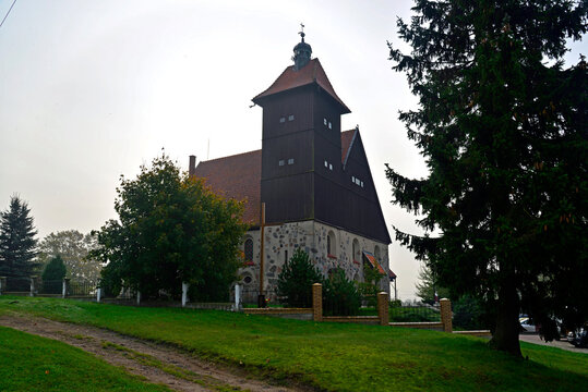 built in 1686, a gothic Catholic church dedicated to Saint Joseph in the village of Ruszkowo in Warmia and Masuria in Poland