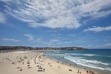 People relaxing on the Bondi beach in Sydney, Australia. Bondi beach is one of the most famous beach in the world