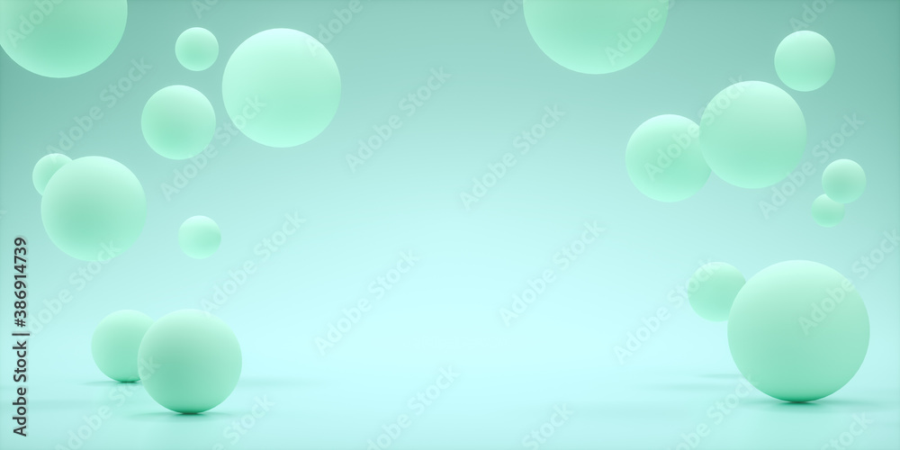 Poster floating spheres 3d rendering empty space for product show