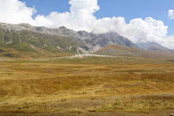 Panoramic views of Campo Imperatore, at the foot of the Gran sasso mountain in Italy