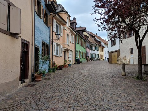 Engen, Germany - May 3 2019: Colorful buildings in the old center of Engen