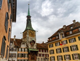 Astronomical Clock in Marktplaz in the old town in Solothurn by day, Switzerland