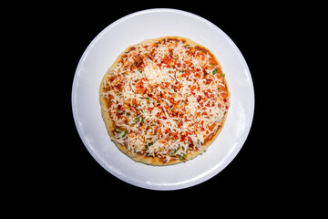 a full round cheese capsicum onion tomato flavor homemade pizza completely baked at home