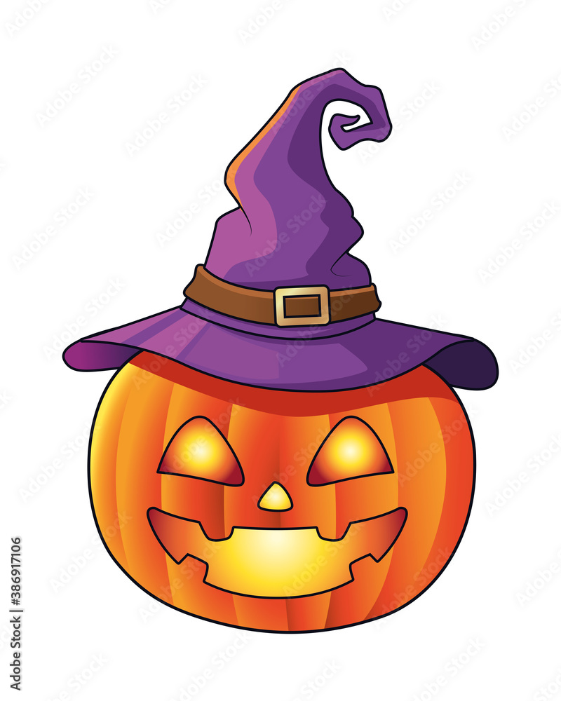 Poster halloween pumpkin with witch hat icon