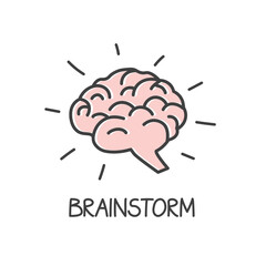 brainstorm word and brain icon -  vector illustration