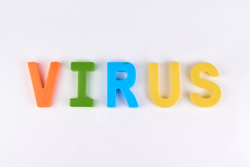 virus colored sign word with alphabet isolated on white background