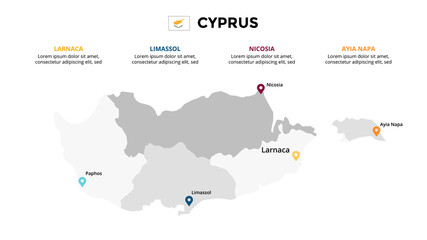 Cyprus vector map infographic template. Slide presentation. Global business marketing concept. Color Europe country. World transportation geography data. 