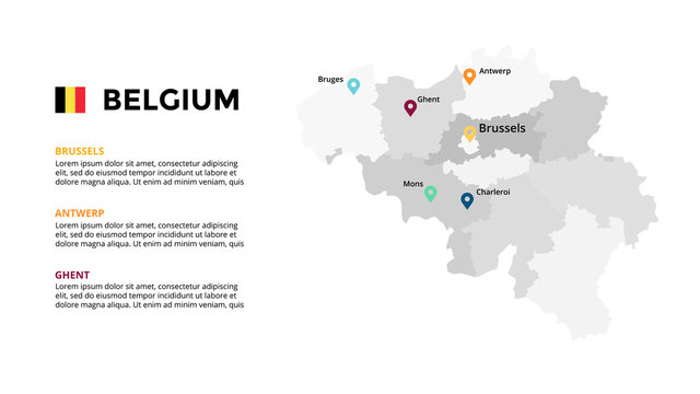 Belgium vector map infographic template. Slide presentation. Global business marketing concept. Color Europe country. World transportation geography data. 