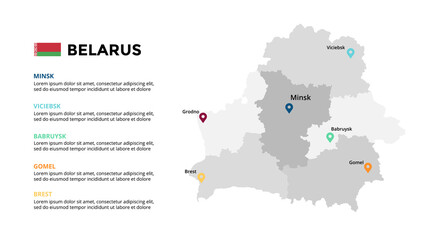 Belarus vector map infographic template. Slide presentation. Global business marketing concept. Color Europe country. World transportation geography data. 