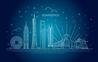 Guangzhou skyline, vector illustration in linear style