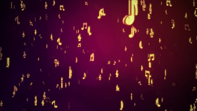 Musical notes flying up, animation 4K 3D Loop Animation New Motion Background. event, festival, presentation, music videos, art, show, party, Award, fashion. concept for streaming music compositions,